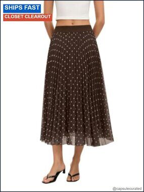 Elegant Flowy Pleated Chiffon Midi Skirt A-Line Swing Casual
